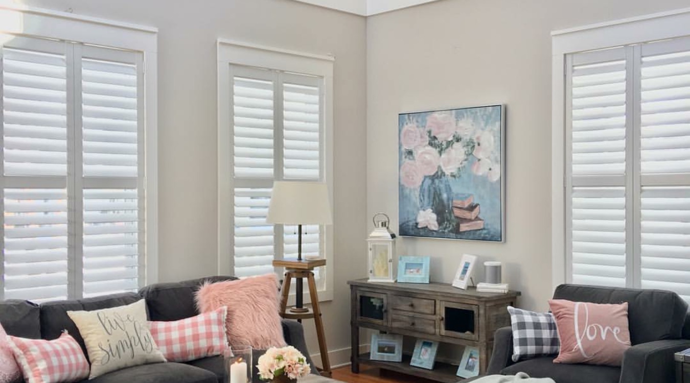 White shutters in modern family room