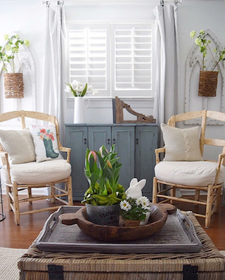 White shutters in bright room.