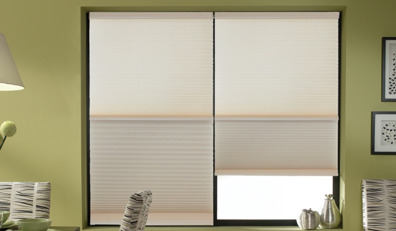 Cellular shades are produced in a multitude of colors and designs. Cellular shades by in a Indianapolis dining room.