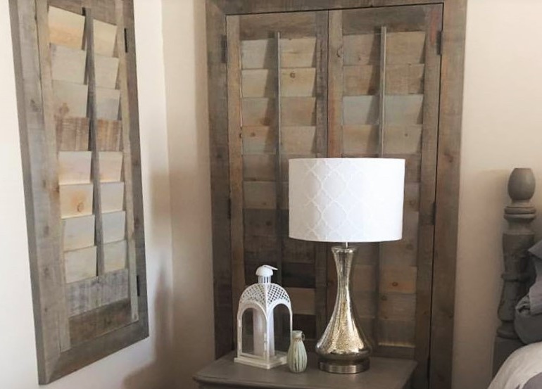 Indianapolis bedroom with repurposed wood shutters.