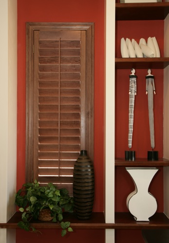 You can even coordinate your wood shutters with shelving. Indianapolis wood shutter shelving